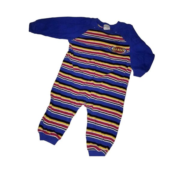 Y2K VTG Old Navy Infant Baby Boy Striped Romper Long Sleeve Size 6-12 Months - Picture 1 of 4